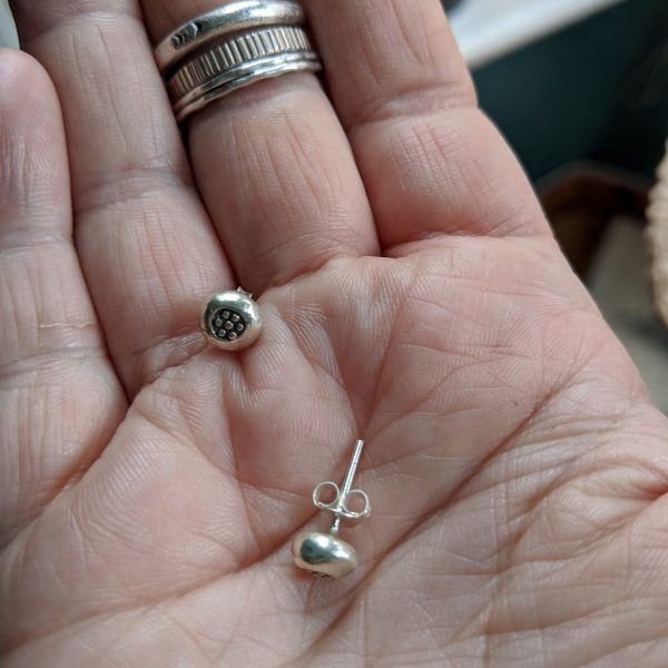 Fairly Traded, Serena Stud Earrings, Stud earrings, studs, flower studs, fairly traded, silver, fine silver, ethical, handmade, oxidised, stamped silver, slow fashion, ethical fashion, gifts for her, everyday wear, unusual earrings, handmade earrings, small earrings