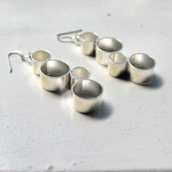Eleanor Earrings, circles, 70's inspired, earrings, circle earrings, round, silver, fine silver, fairly traded, ethical, jewellery, jewelry, slow fashion