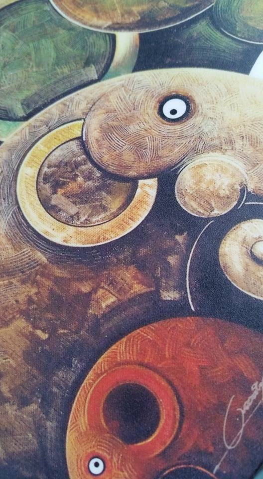 Elephant Painting Three By Three, Three By Three, Elephant, Elephant Painting, Picture, artwork, art, elephant art, elephant image, elephants in art, box frame, boxframed art, origional, quirky art, creative, colours, juciy colours, round shapes, ying yang, zen, harmony,