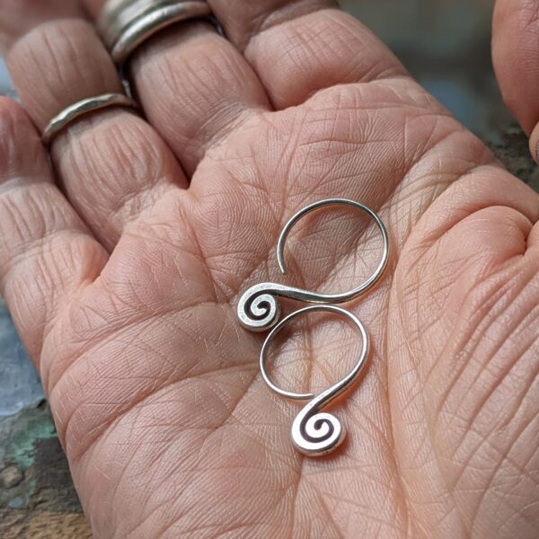 E174 Lumbee Spiral Earrings. Fine silver, handmade, tribal style, unique jewellery