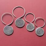 E209 Sauk Earrings Large and E175 Sauk Spiral Earrings. Tribal Spiral drops, fine silver, handmade, ethnic jewellery UK