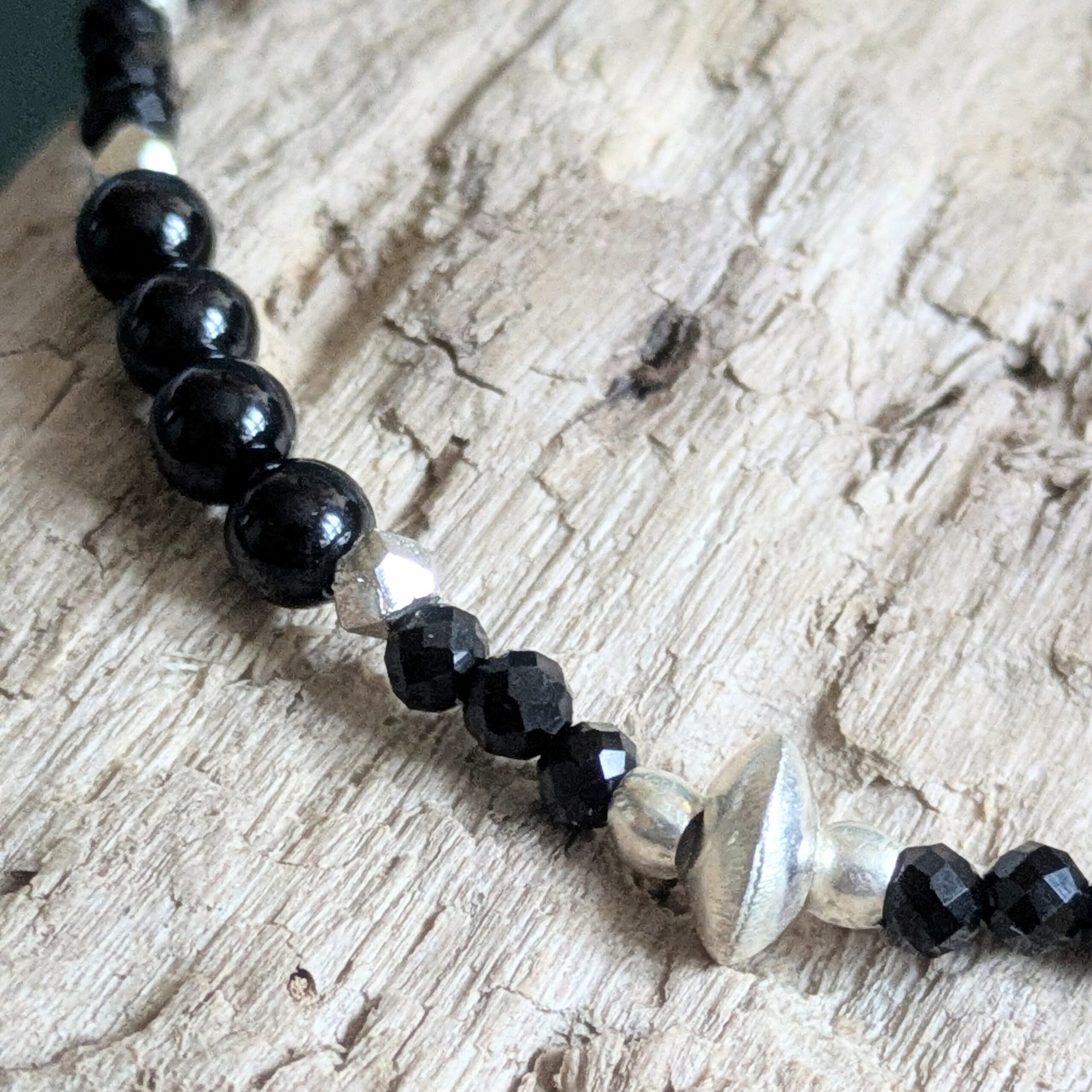 BR085 Twilight Bracelet - Black onyx and Fair Trade recycled silver beaded bracelet.