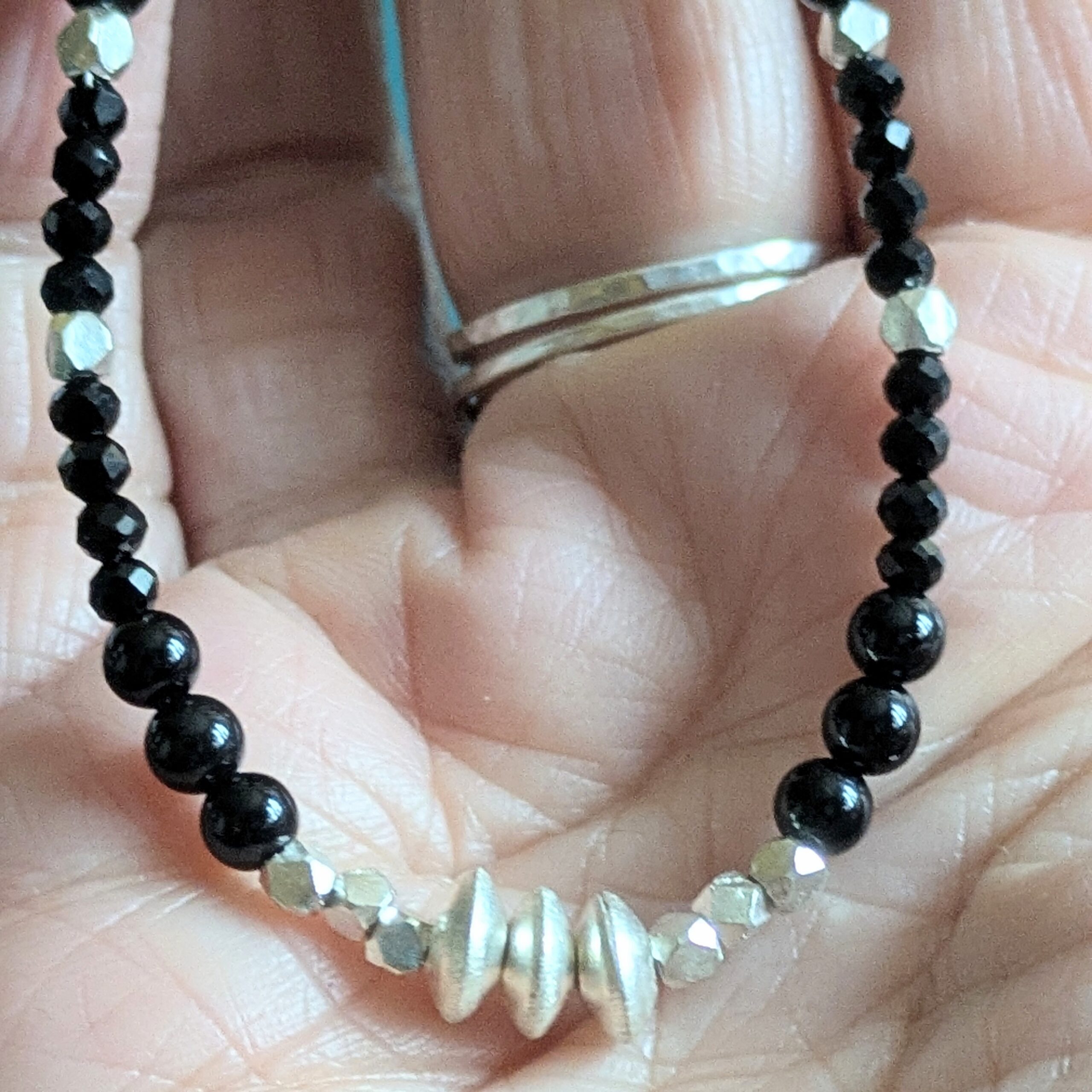 BR086 Noctis Bracelet - Fair Trade recycled silver and black onyx beaded bracelet. Modern Gothic vibes