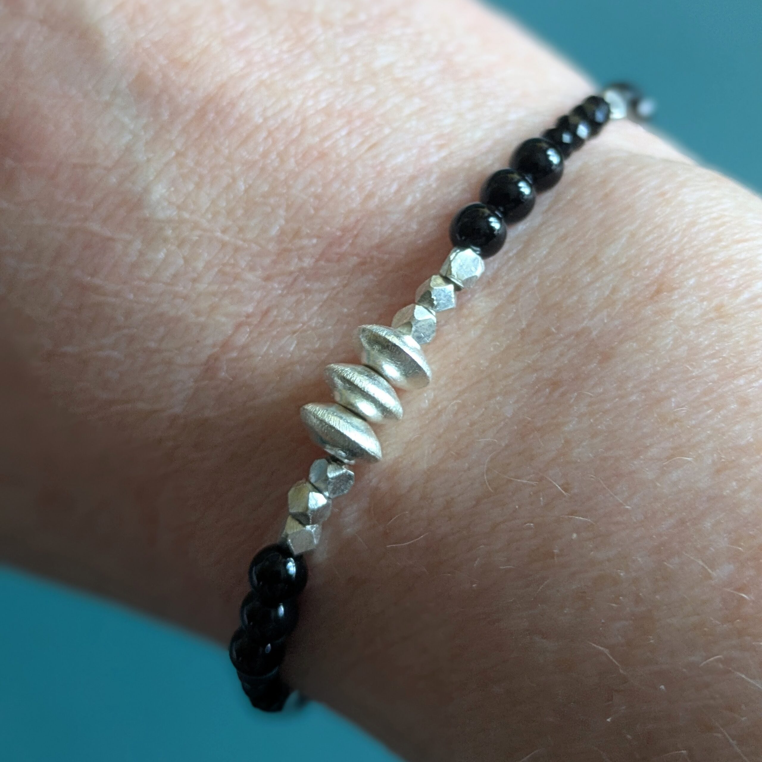 BR086 Noctis Bracelet - Fair Trade recycled silver and black onyx beaded bracelet. Modern Gothic vibes