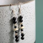 E225 Twilight Earrings - Dangle drop earrings of black onyx and Fair Trade silver beads. Handcrafted in Thailand and the UK.