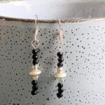 E226 Shadow Earrings - Dangle drop earrings of black onyx and Fair Trade silver beads. Handcrafted in Thailand and the UK.