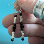 E227 Lillith Earrings - black onyx and Fair Trade recycled silver beads. Dangle drop earrings.