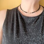 N131 Noctis Necklace - Black onyx and Fair Trade recycled silver beaded necklace. Modern Gothic aesthetic.